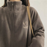 Fleecejacke mit Reißverschluss und Stickerei
